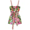 Farm Rio Jardin De Reve Multicolor Jumpsuit With Waist Waist Belt And All-over Floral Print In Linen Blend Wo