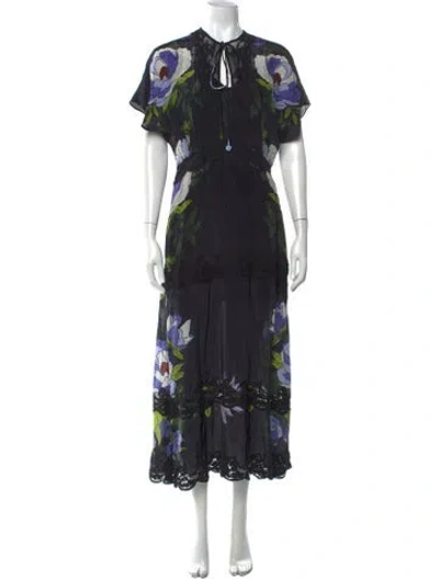 Pre-owned Farm Rio Silk Long Dress In Black