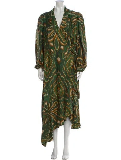 Pre-owned Farm Rio Silk Long Dress In Green