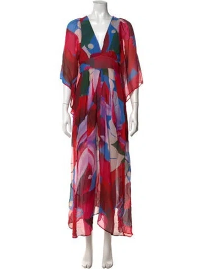Pre-owned Farm Rio Silk Long Dress W/ Tags In Multi