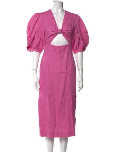 Pre-owned Farm Rio Silk Midi Length Dress In Pink