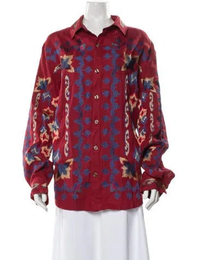 Pre-owned Farm Rio Silk Printed Jacket In Red