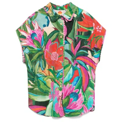 Farm Rio Silk Shirts In Green/pink