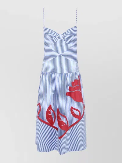 Farm Rio Sky Stripes Sleeveless Midi Dress Sweetheart In Blue