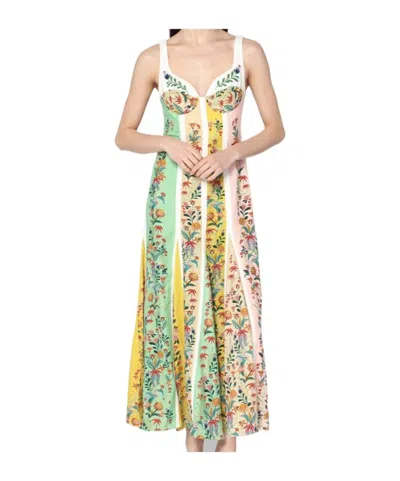 Farm Rio Delicate Floral Stripes Midi Dress In Green