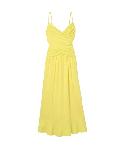 Farm Rio Ruched Linen-blend Maxi Dress In Yellow