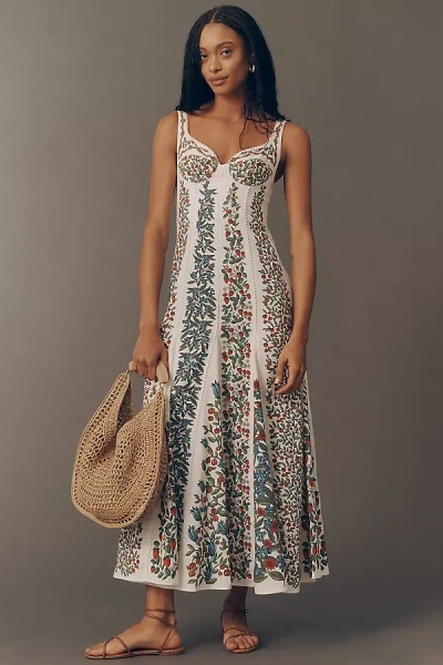 Farm Rio Sleeveless Sweetheart Midi Dress In Multi