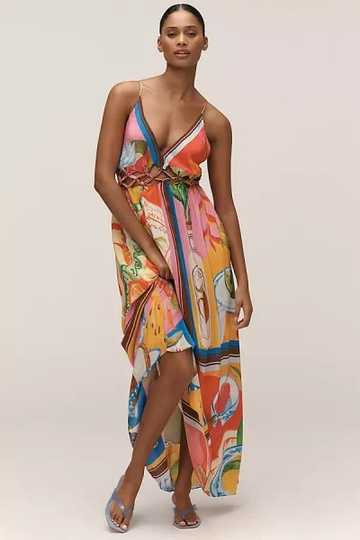 Farm Rio Sleeveless V-neck Cutout A-line Maxi Dress In Multi