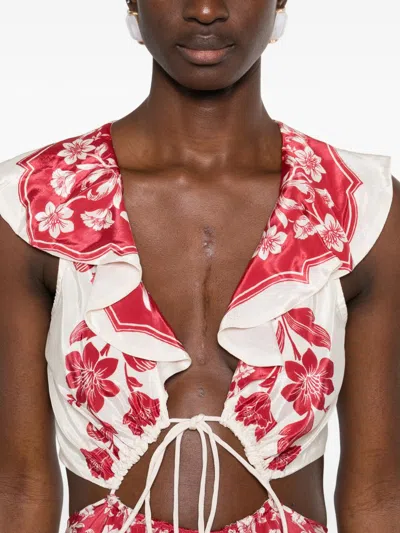 Farm Rio Sm Natural Red Dress With Flowers In Multi