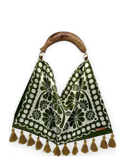 Farm Rio Small Jacquard-tassels Floral-print Tote Bag In Green
