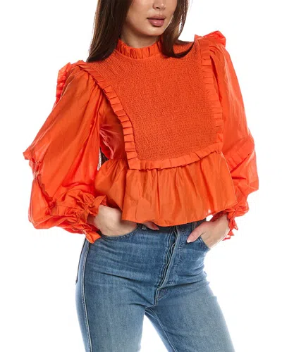 Farm Rio Smocked Blouse In Orange