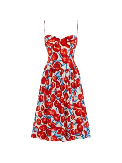 Farm Rio Cherry Blossom Sleeveless Midi Dress In Red