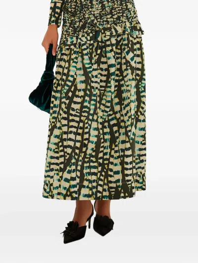 Farm Rio Smocked Leaf-print Maxi Skirt In Multi