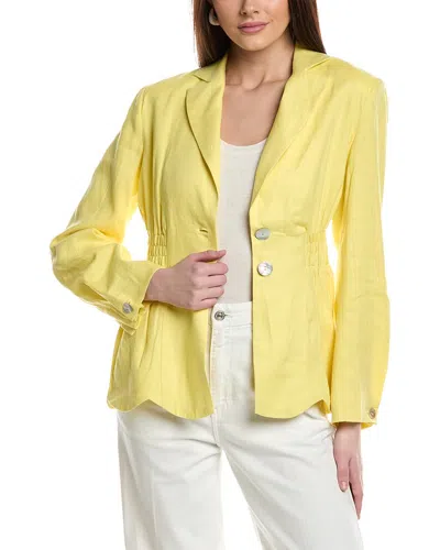 Farm Rio Smocked Linen Blazer In Yellow