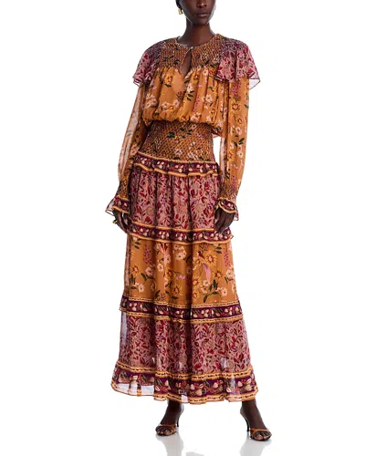 Farm Rio Smocked Long Sleeve Maxi Dress In Multi