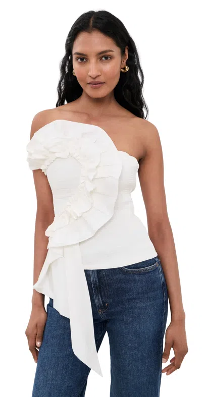 Farm Rio Smocked Strapless Top White