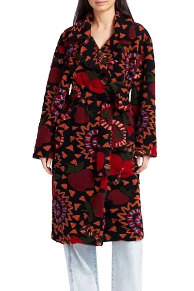 Farm Rio Snake Fruit Fleece Coat In Black Multi