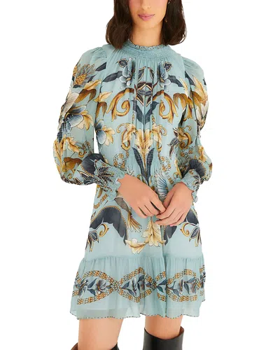 Farm Rio Snake Garden Long Sleeve Dress In Blue