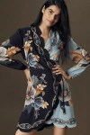 Farm Rio Snake Garden Mix Print Long Sleeve Wrap Dress In Blue