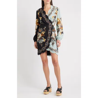 Farm Rio Snake Garden Mix Print Long Sleeve Wrap Dress In Multi