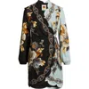 Farm Rio Snake Garden Mix Print Long Sleeve Wrap Dress In Gold