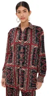 FARM RIO SNAKE SCARVES BLACK PLEATED SHIRT SNAKE SCARVES BLACK