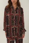 Farm Rio Snake Scarves Black Pleated Shirt Snake Scarves Black In Black