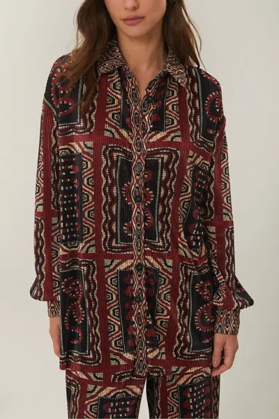 FARM RIO SNAKE SCARVES PLEATED SHIRT IN BLACK
