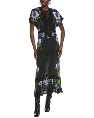 Farm Rio Soft Garden Black Laces Short Sleeve Maxi Dress