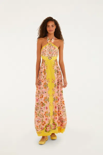 Farm Rio Soft Pink Beauty Scarf Maxi Dress In Multi