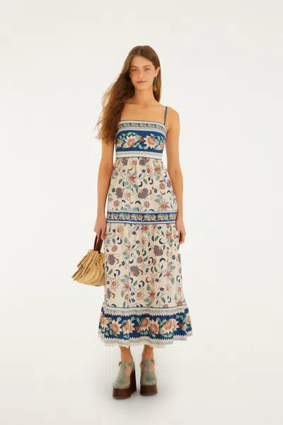 Farm Rio Soft Pink Floral Delhi Tapestry Midi Dress In Multi