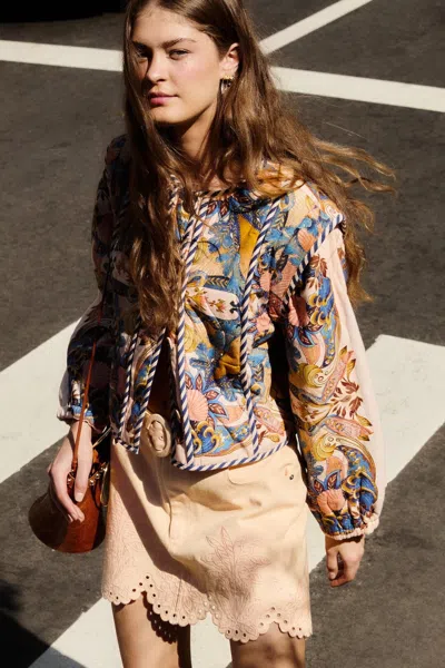 Farm Rio Soft Pink Sea Garden Scarf Buttoned Jacket In Multi