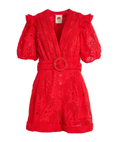 Farm Rio Solid Color Romper Jumpsuit In Red