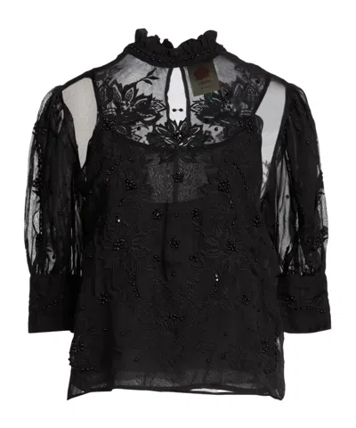 Farm Rio Solid-color Short-sleeve Top In Black