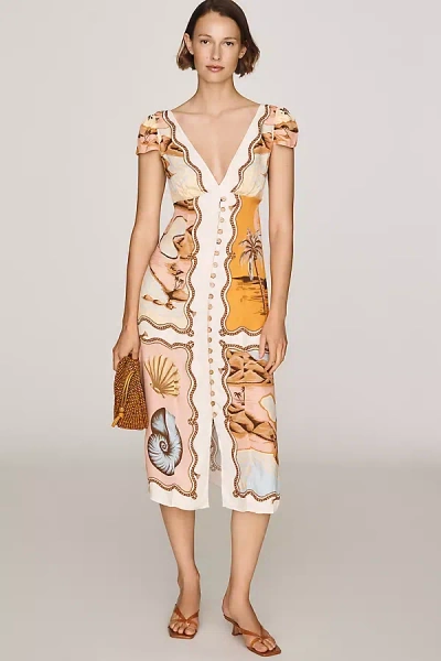 Farm Rio Souvenir Short-sleeve Midi Dress In Orange
