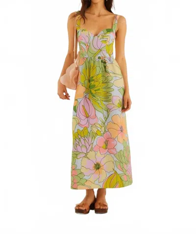 Farm Rio Spring Affair Midi Dress In Light Blue
