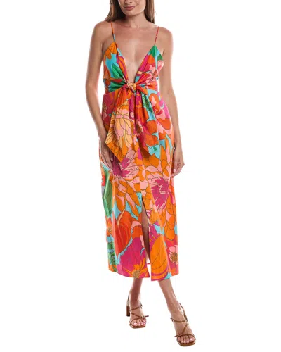 Farm Rio Spring Affair Midi Dress In Orange