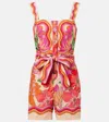 Farm Rio Spring Affair Linen-blend Sleeveless Square-neck Romper