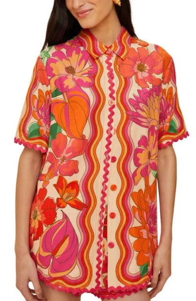 FARM RIO FARM RIO SPRING AFFAIR RICKRACK TRIM BUTTON-UP SHIRT