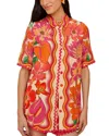 Farm Rio Spring Affair Linen Short-sleeve Buttondown Shirt