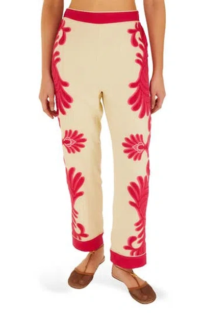 Farm Rio Spring Arabesc Cutwork Pants In Pink