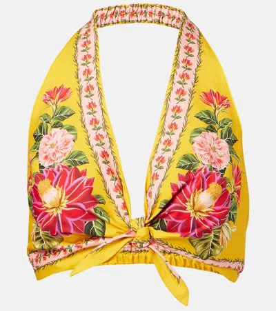 Farm Rio Spring Awakening Cotton Crop Top In Yellow