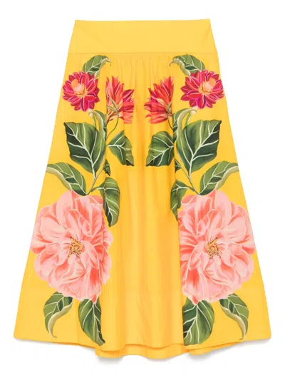 Farm Rio Spring Awakening Maxi Skirt In Yellow