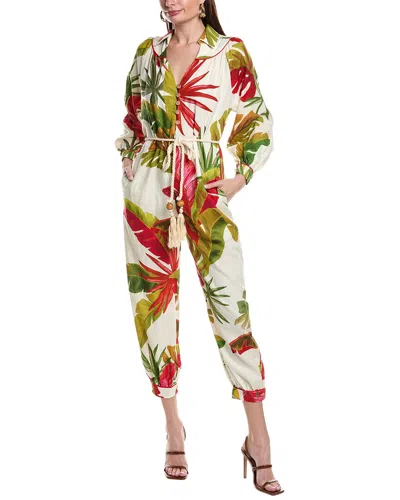Farm Rio Spring Forest Jumpsuit In White