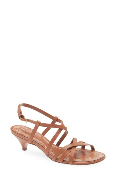 Farm Rio Spring Kitten Heel Leather Sandal In Brown