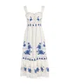 Farm Rio Richilieu Embroidered Linen Blend Midi Sundress