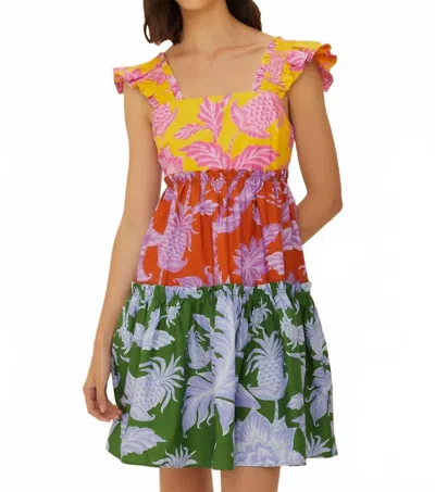 FARM RIO SQUARE NECK MINI DRESS IN TROPICAL SWING MIX