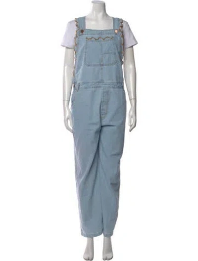 Pre-owned Farm Rio Square Neckline Jumpsuit In Blue