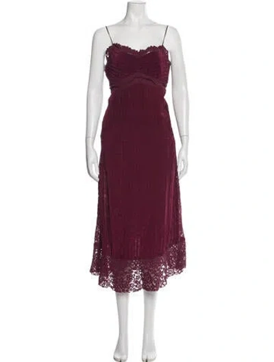 Pre-owned Farm Rio Square Neckline Long Dress In Burgundy
