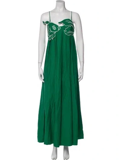 Pre-owned Farm Rio Square Neckline Long Dress In Green